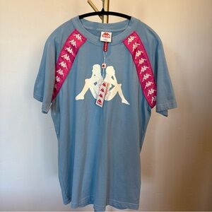 Kappa Banda T Shirt Large Blue Pink Logo Tape Streetwear BNWT